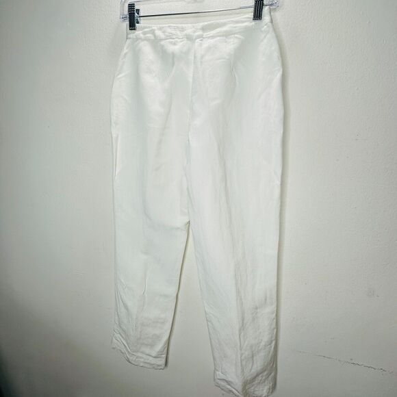 Kate Hill Petit White Linen High-Rise Flat Front Side Pockets Dress Pants 2P - Picture 5 of 14